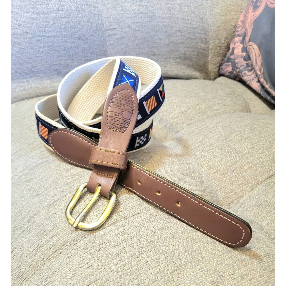 Men's Belt Zep Pro US Made Flags Navy Canvas Brass Buckle Dad Classic Size 42